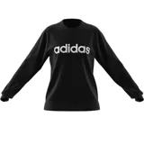 Buzo negro de felpa Adidas Essentials Linear con logo blanco estampado en el frente.