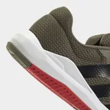 Championes de entrenamiento Adidas Dropset Base, color verde oliva con las tres tiras laterales en negro. Presentan una mediasuela blanca con detalle en rojo en la parte inferior y suela de caucho.