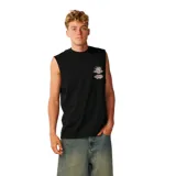 Musculosa Rip Curl de color negro con diseño sin mangas y estampado pequeño en el pecho.