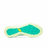 Championes de senderismo Merrell modelo SpeedARC Matis, con diseño técnico en color blanco, detalles en verde menta y toques amarillos. Presentan una entresuela innovadora con tecnología SpeedARC, parte superior de malla transpirable con refuerzos de TPU y suela Vibram MegaGrip para un agarre superior.