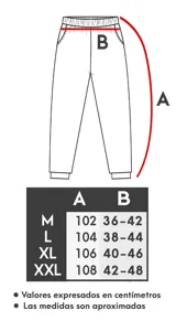 Pantalón de jogging negro con vivo lateral doble blanco, corte holgado, tiro medio, botamanga elastizada y cierres en los tobillos.