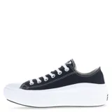 Championes Converse modelo Chuck Taylor Move, color negro con suela de plataforma blanca. Presentan el diseño clásico de lona con cordones blancos, puntera de goma y ojales metálicos.