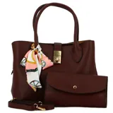 Cartera de mano color marrón con correa larga desmontable y monedero a juego.