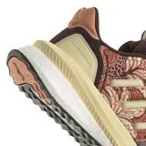 Championes Adidas X Plrphase, color marrón con estampado floral y detalles en amarillo.