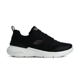 Championes deportivos Skechers modelo Skech-Air Dynamight 2.0 - New Heights, color negro con detalles en oro rosado. Presentan una parte superior de malla con capas de cuero sintético, cordones frontales, plantilla Memory Foam y entresuela con cámara de aire visible Skech-Air.