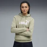 Buzo con capucha Puma, color verde oliva, con logo de la marca estampado en blanco en el pecho. Cuenta con cordones ajustables en la capucha y bolsillo tipo canguro frontal.