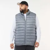 Chaleco acolchado ligero de cuello alto con cierre frontal de cremallera, diseñado con costuras horizontales.