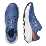 Championes de trail running Salomon Ultra Flow 2 Gore-Tex impermeables, color azul con suela blanca y detalles en rojo.