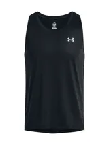 Musculosa deportiva Under Armour Launch Singlet de color negro, confeccionada en tejido suave, ligero y transpirable con tecnología que absorbe el sudor. Presenta cuello redondo, diseño sin mangas y el logo reflectante de la marca en el pecho.