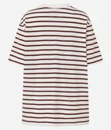 Remera oversized de algodón BCI, color blanco con rayas horizontales negras, cuello redondo y mangas cortas.