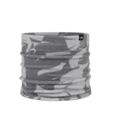 Cuello térmico Buff de tejido polar, con estampado abstracto en tonos grises y blancos. Diseño tubular versátil para protección contra el frío.