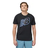 Remera negra de mangas cortas con logo de New Balance estampado en el pecho, confeccionada en tejido de poliéster y algodón con tecnología NB DRY de secado rápido.