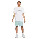 Remera blanca de algodón y poliéster con logo de Nike y texto "Running" en verde.