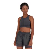 Top deportivo gris oscuro con cierre frontal, espalda deportiva y tirantes anchos. Cuenta con tecnología NB DRYx de secado rápido y bolsillos en el dobladillo y la parte de atrás.