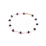Collar corto con cuentas de perlas, cuentas rosadas y cuentas negras.