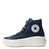Championes de caña alta Converse Chuck Taylor Move Hi, color azul marino con detalles en blanco y suela de plataforma. Cordones con estampado de espiga en blanco y negro.