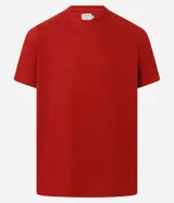 Remera de media malla verde militar con cuello redondo y mangas cortas, de corte clásico.