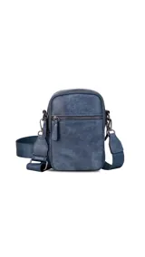 Bandolera morral color verde militar, con cierre metálico principal y cierre frontal. Cuenta con correa de galón gruesa y ajustable.