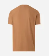 Remera deportiva Get Over de poliamida texturizada color tostado, con cuello redondo, mangas cortas y estampa localizada en el frente.