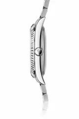 Reloj de pulsera para hombre con diseño clásico Datejust, esfera plateada con función de calendario y lupa, bisel estriado y brazalete metálico de eslabones tipo Jubilee.