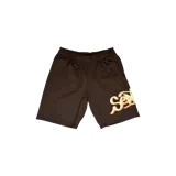 Bermuda de jogger color marrón chocolate, confeccionada en algodón, con logo "SEPTUM" estampado en un lateral.