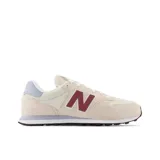 Championes New Balance 500 color crema con detalles en burdeos y celeste.