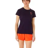 Remera Asics de mujer color violeta, de manga corta, con logo Fujitrail estampado en el pecho.