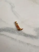 Dije dorado con forma de bota texana y detalles grabados en rojo.