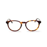 Anteojos de acetato color carey con forma redonda y patillas delgadas.