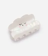 Pinza para el pelo en plástico con acabado perlado y diseño en forma de nube con detalles de rostro.