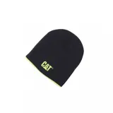 Gorro beanie Caterpillar reversible de punto, color negro con detalles en verde lima y logo bordado de la marca.