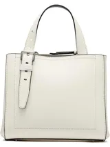Cartera tipo tote de Calvin Klein, confeccionada en piel sintética lisa color blanco. Presenta doble asa de mano ajustable, correa cruzada extraíble y ajustable, cierre principal con cremallera y detalles metálicos plateados con el logo de la marca.