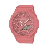 Reloj Casio G-Shock rosa con pantalla digital y analógica.