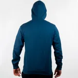 Canguro azul marino con capucha y cordones ajustables, bolsillo tipo canguro y logo de Lotto estampado en blanco en el pecho y en la manga.