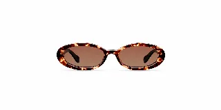 Lentes de sol con montura ovalada carey y cristales polarizados de color marrón.