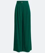 Pantalón pantalona verde esmeralda de jacquard con botones diferenciados en la cintura.