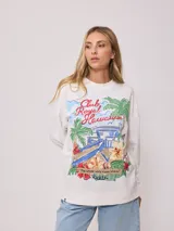 Sweater blanco con estampado frontal del Club Royal Hawaiian y bordado.