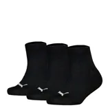 Pack de tres pares de medias deportivas Puma modelo Plain Quarter Socks, de color negro con el logo de la marca bordado en blanco en la puntera.