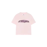 Remera oversize de manga corta Eme Studios modelo Aero Bubble, color rosado, con cuello redondo y estampado gráfico frontal con tipografía en tonos oscuros.