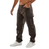 Pantalon tipo carpintero de corte recto, confeccionado en tejido rígido de algodón, con costuras a contratono y bolsillos laterales utilitarios.