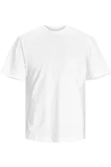 Camiseta blanca de manga corta y cuello redondo, corte relajado.