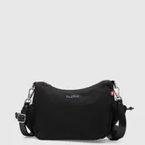 Cartera tipo bandolera de la marca Bubba, color negro, con compartimento principal con cierre y dos bolsillos laterales. Incluye correa ajustable y desmontable.