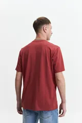 Remera de manga corta color ladrillo con estampado geométrico en el frente.