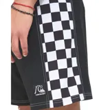 Boardshort de baño Quiksilver Arch de 16 pulgadas, color negro con diseño a cuadros blanco y negro en los laterales. Cuenta con cintura fija con cordón de ajuste blanco.