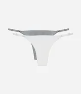 Kit de dos bombachas tipo colaless con laterales finos ajustables. Confeccionadas en algodón con forro interior, una en color gris melange y otra en color blanco.