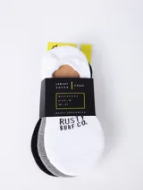 Pack de tres pares de medias de corte bajo Rusty, talle M (38-41), en colores blanco, gris y negro.