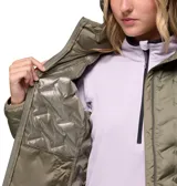 Campera técnica Columbia con tecnología Omni-Heat termorreflectante y construcción HeatSeal sin costuras. Presenta un diseño acolchado con cierre frontal, capucha integrada, bolsillos laterales con cierre y puños elásticos.