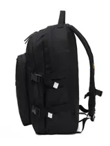 Mochila urbana Caterpillar modelo Sao Paulo, color negro con detalles en amarillo. Cuenta con múltiples compartimentos, bolsillo acolchado para laptop, correas de compresión laterales y correas de hombro ajustables.