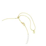 Gargantilla de la colección Idyllia con cadena ajustable en tono oro, compuesta por una hilera de perlas de cristal blancas y un dije central en forma de abeja decorado con cristales transparentes y detalles en negro y amarillo.