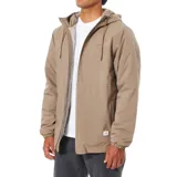 Campera con capucha color beige, con cierre frontal, bolsillos laterales y logo bordado en el pecho. Cuenta con membrana TPU impermeable y costuras selladas.